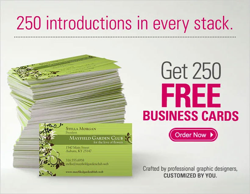 250 free business cards vistaprint