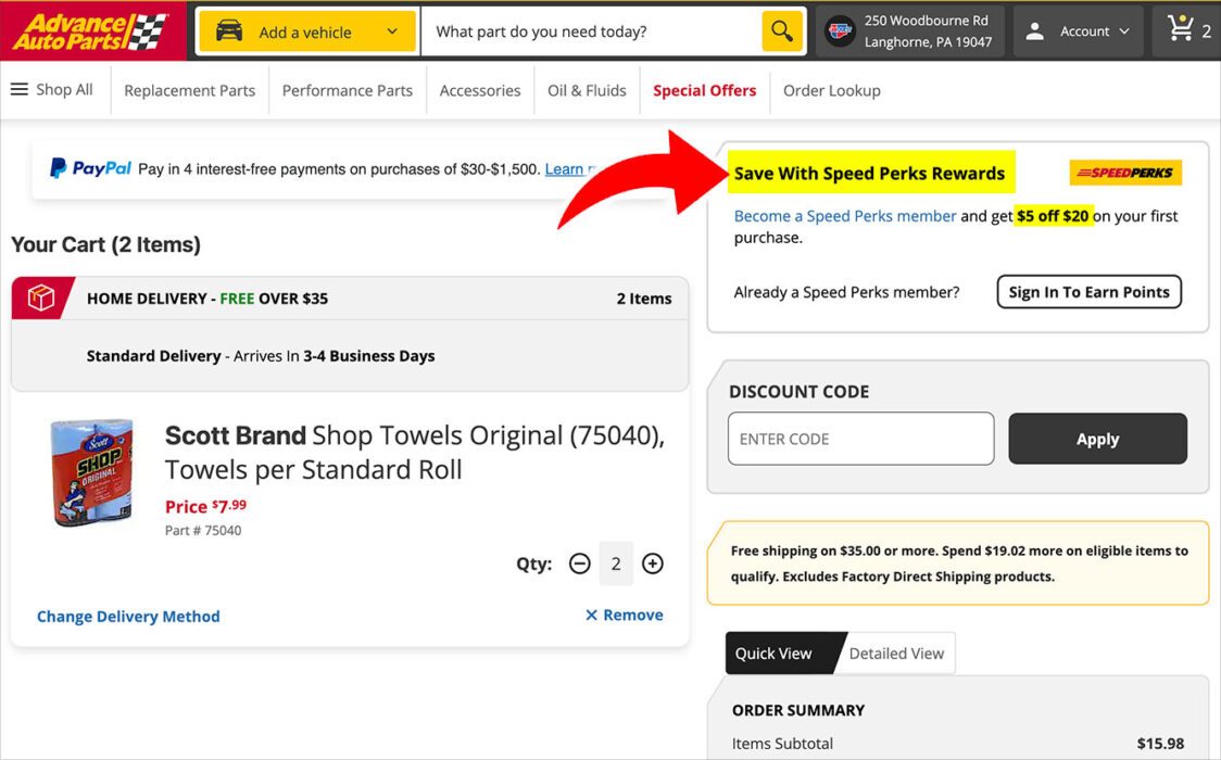 advance auto speedperks coupon