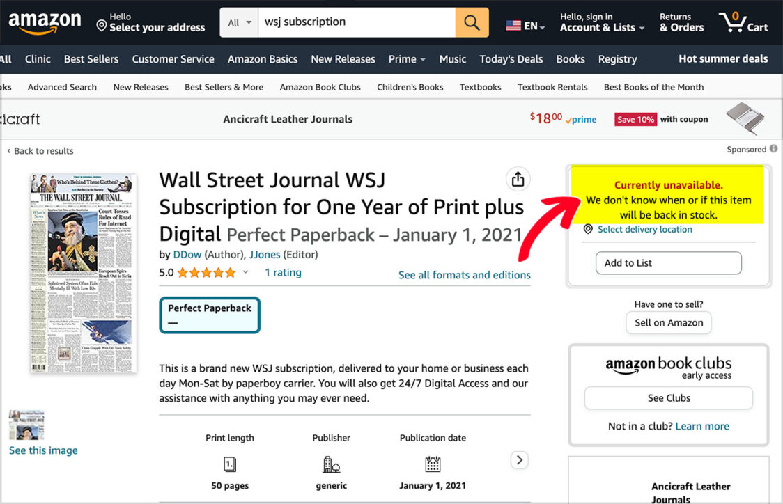 amazon wall street journal subscription discount