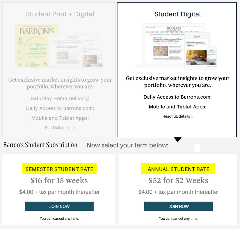 barrons student subscription discount