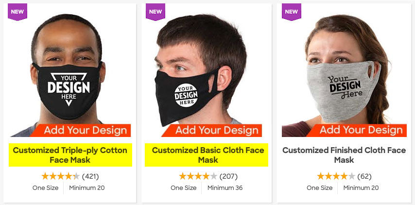 custom ink face mask options