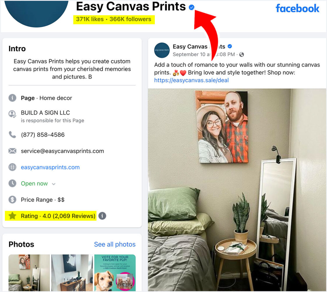 easy canvas prints facebook ratings