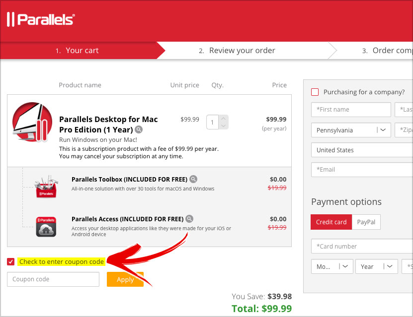 enter parallels coupon code