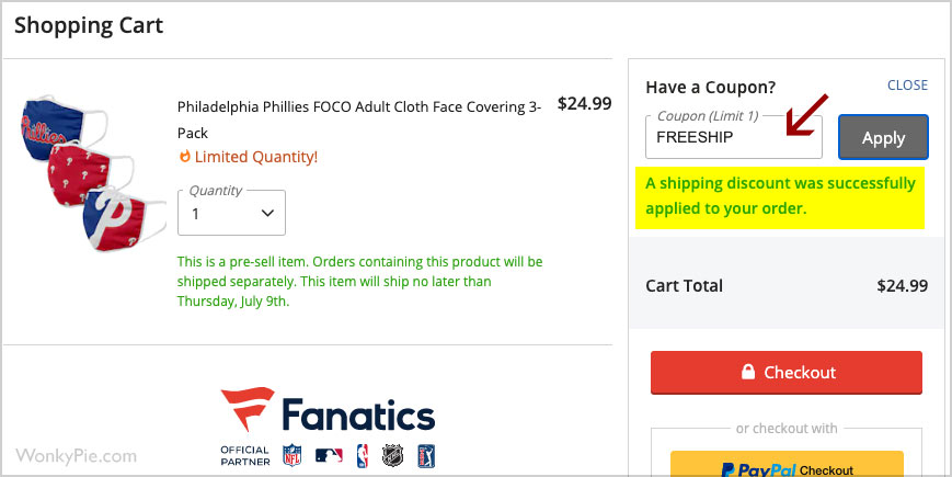 fanatics free shipping code