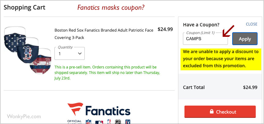 fanatics masks coupon