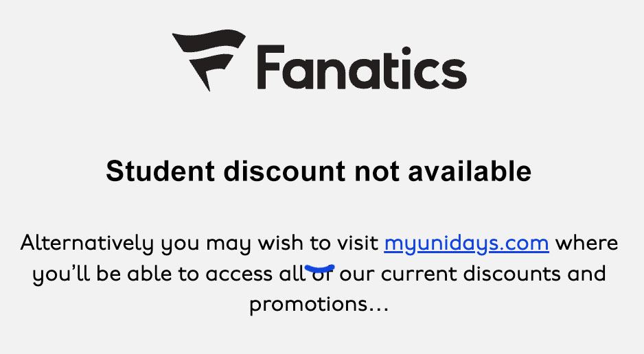fanatics student discount unavailable
