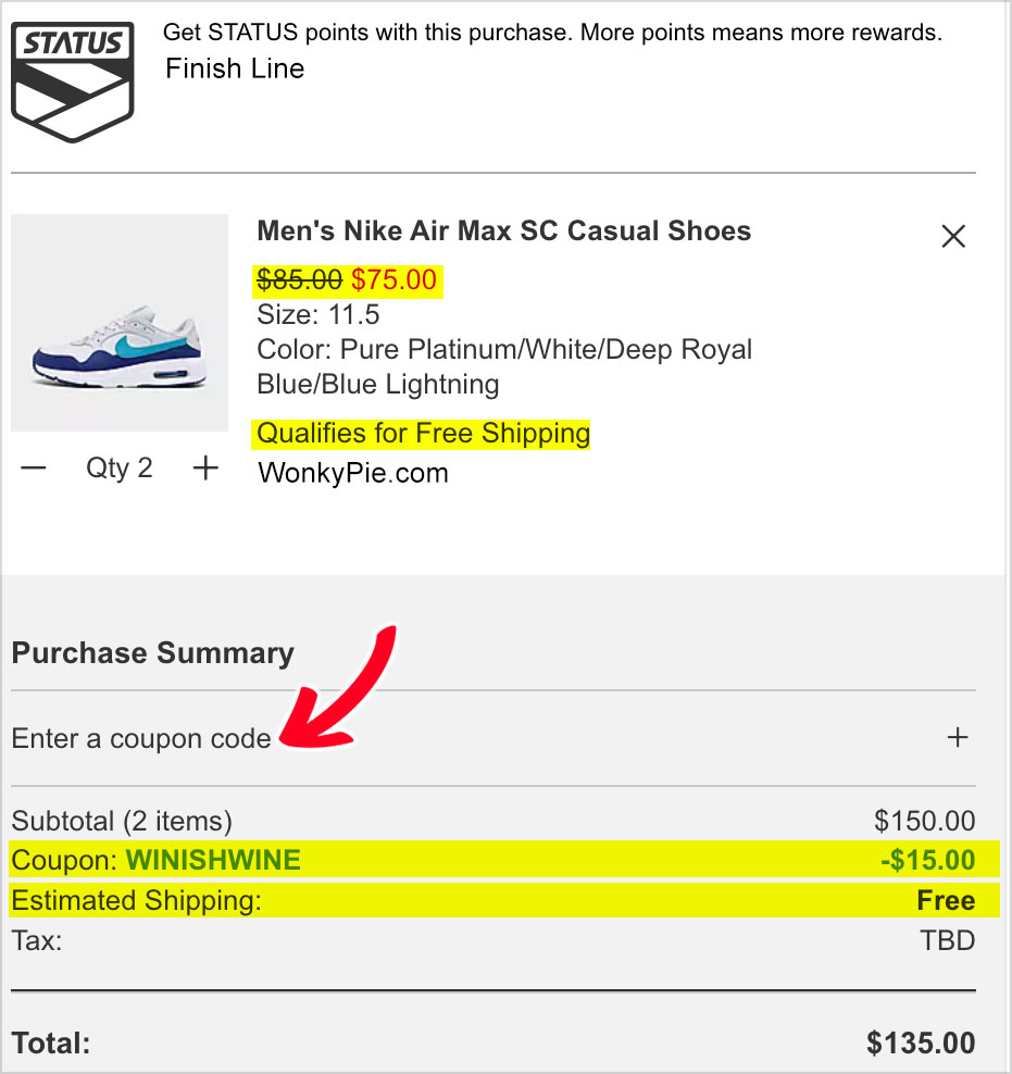 finish line free shipping code