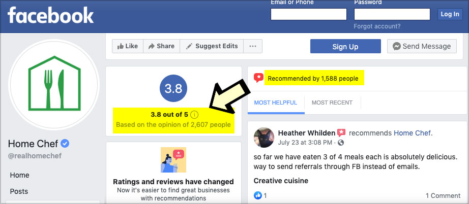 home chef reviews facebook