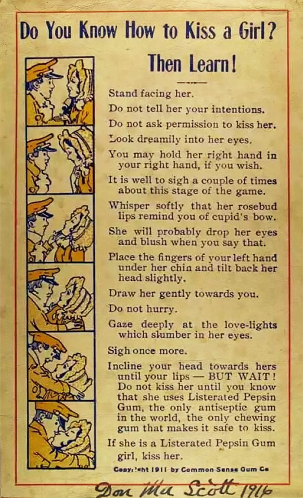 how to kiss girl instructions vintage ad