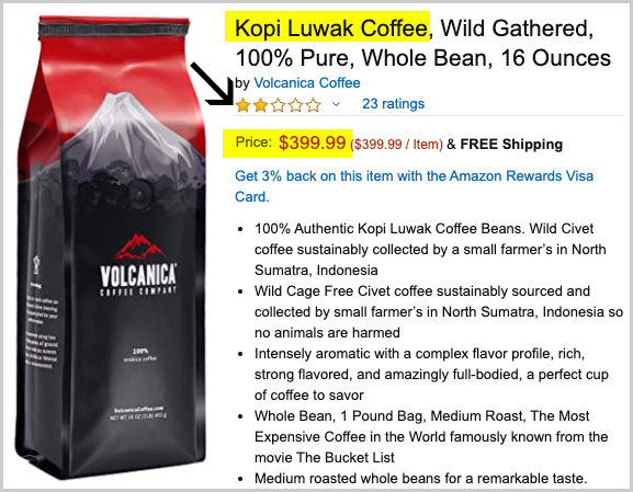 kopi luwak price per pound