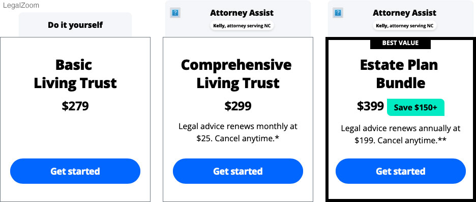 legal zoom living trust cost