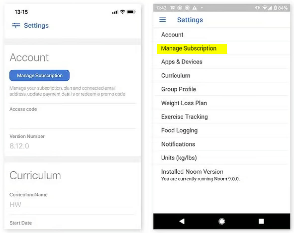manage noom subscription