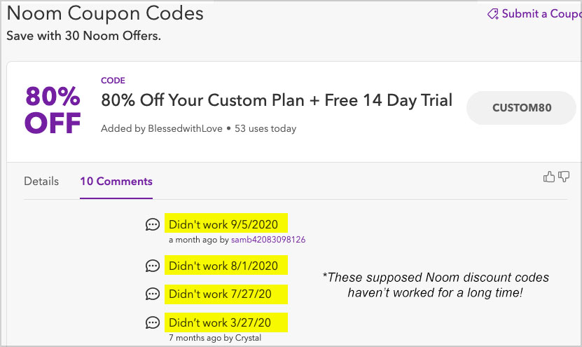 noom discount codes not work