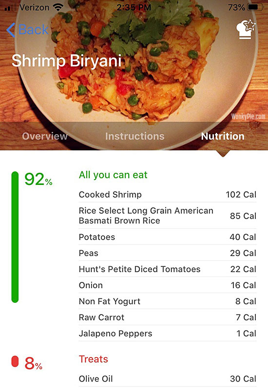 noom shrimp biryani nutrition
