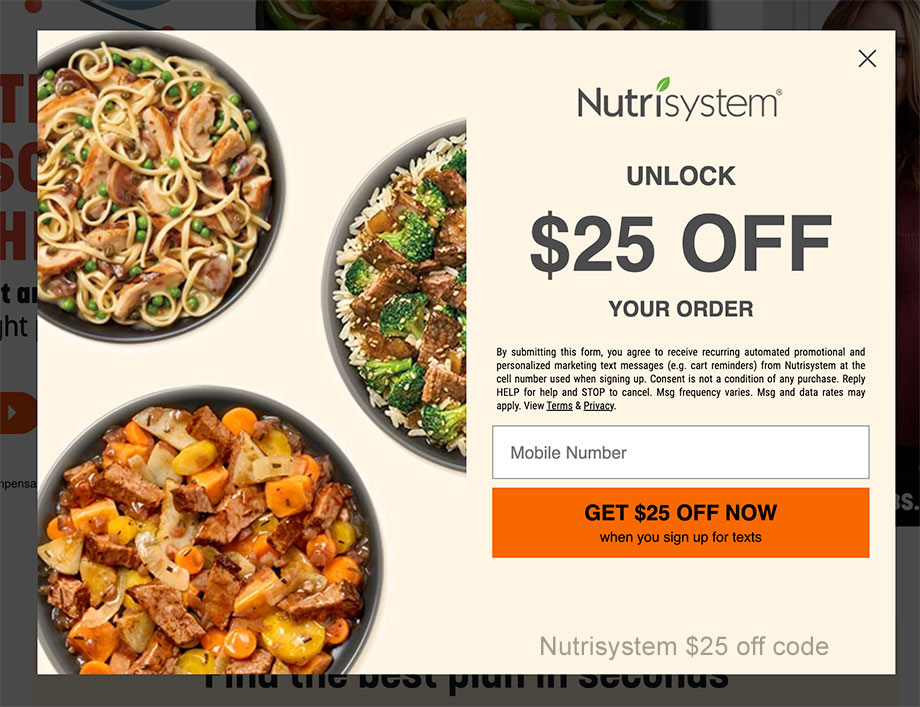 nutrisystem code 25 off