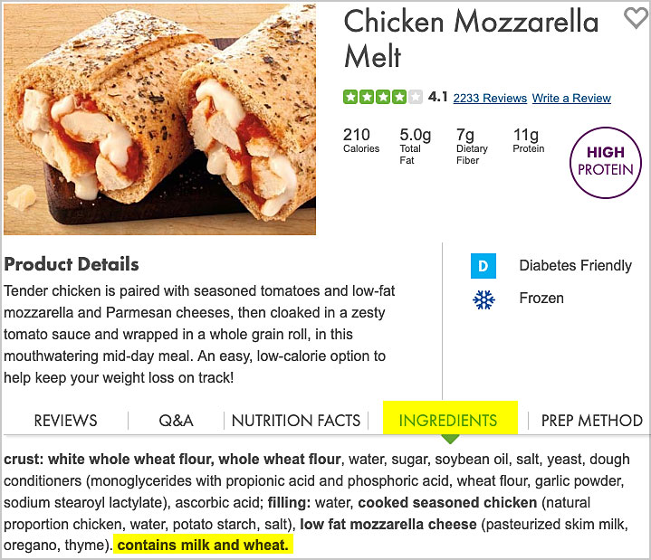 nutrisystem food ingredients