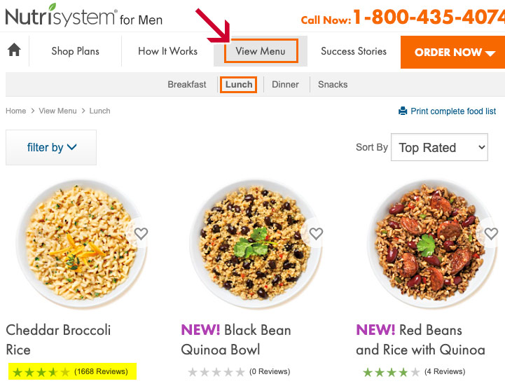 nutrisystem for men menu