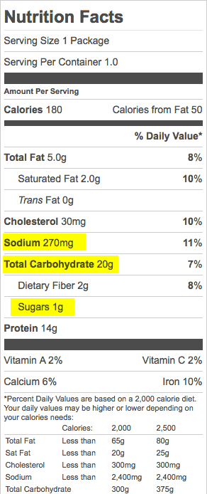 nutisystem food nutrition label