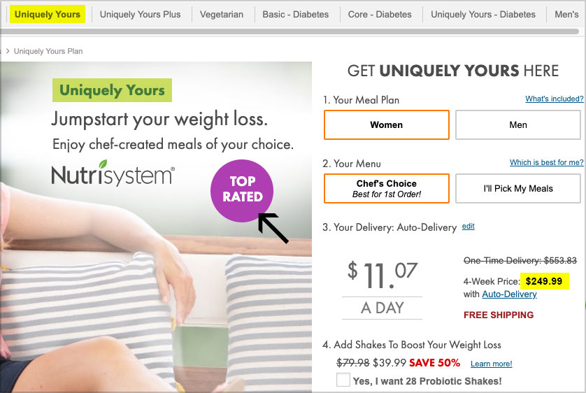 Nutrisystem 249 Uniquely Yours Special Best Deal? • 2024