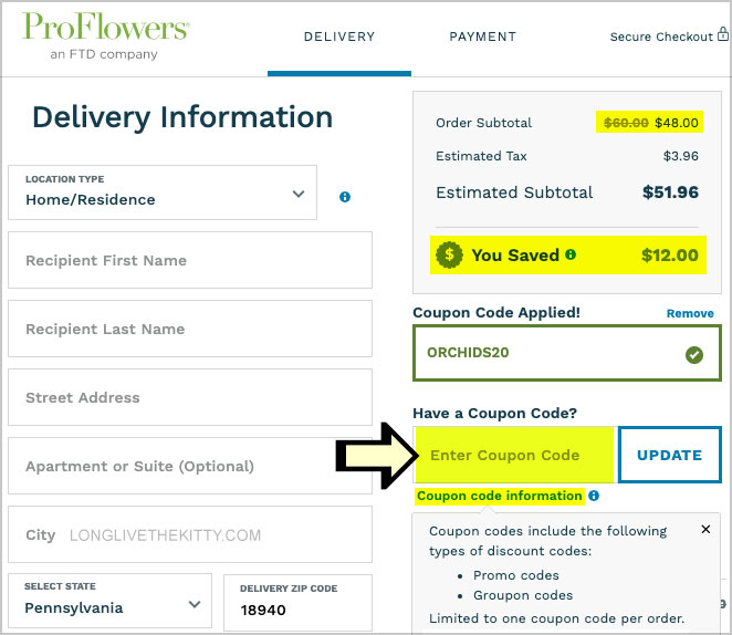 proflowers enter coupon code