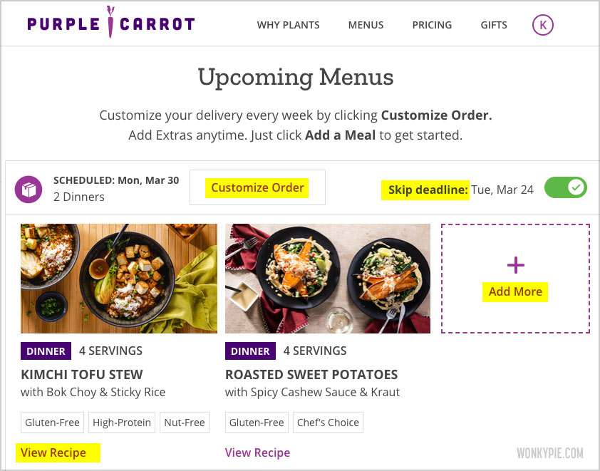 purple carrot menus