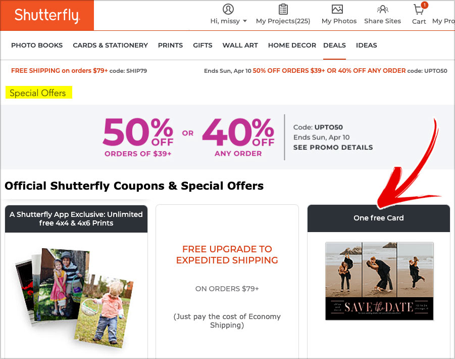 shutterfly special offers page
