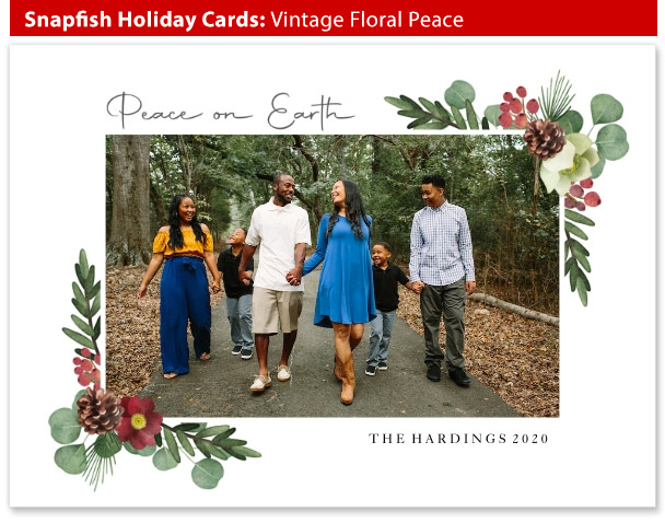 snapfish holiday cards vintage floral peace