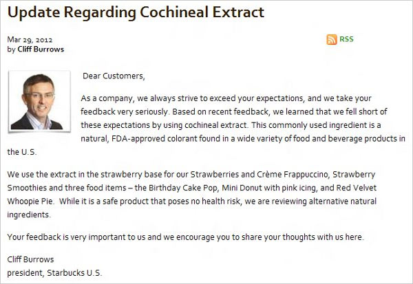 starbucks beetle extract update