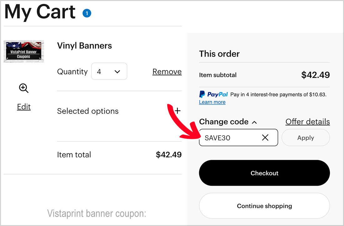 vistaprint banner discount code