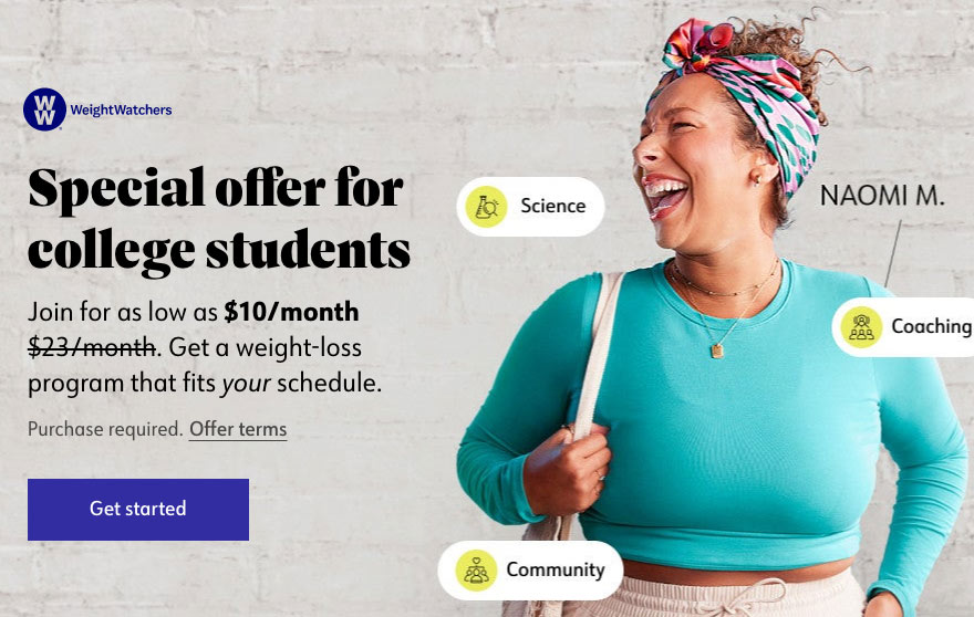 weight watchers student discount