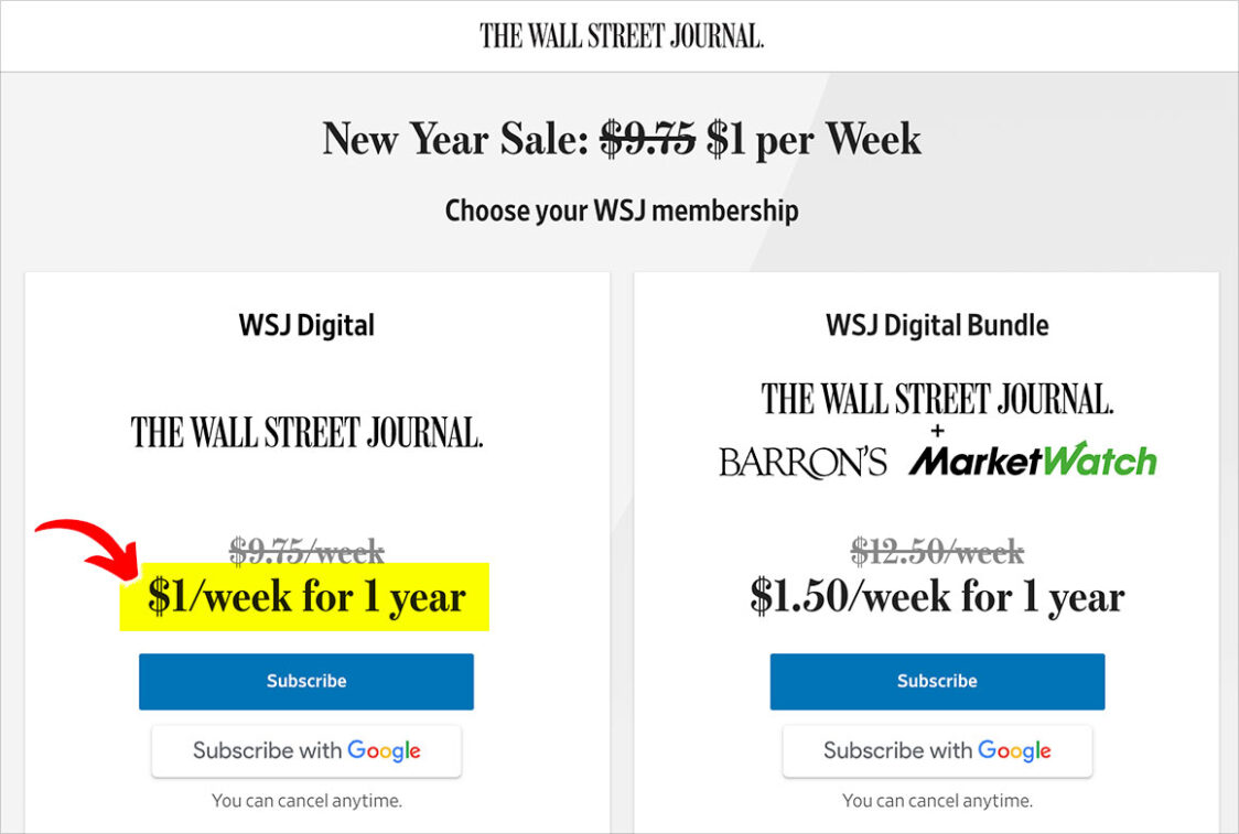 wsj 4 dollars a month